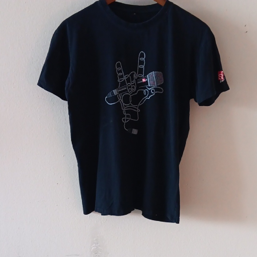 Black Graphic T-Shirt with Hand Design